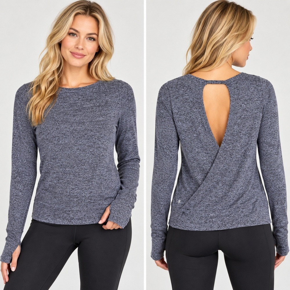 C9 Champion Women's Small Gray Open Back Long Sleeve Top Thumbholes